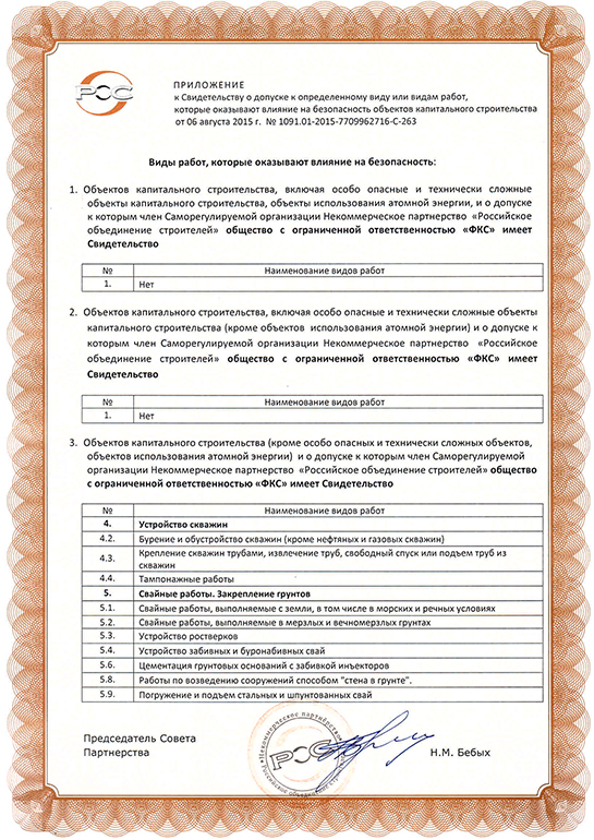 Свидетельство СРО ООО «ФКС-Лиски»